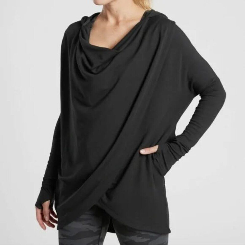 Athleta Black Purana Wrap Hooded Sweatshirt Size Small